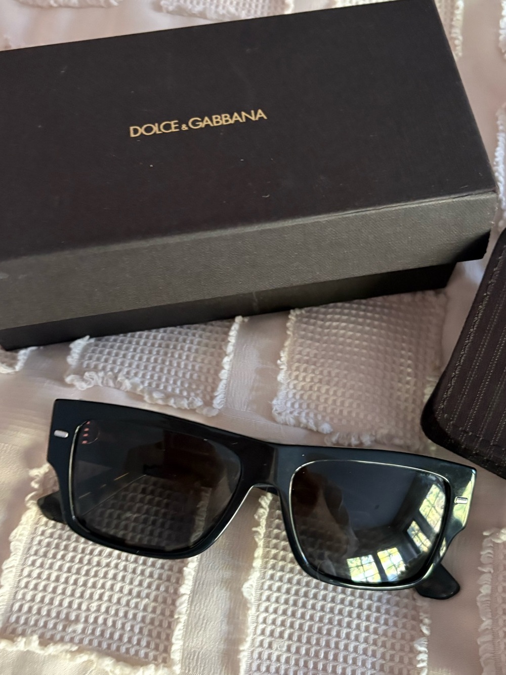 Dolce & Gabbana Black Rectangular Men's Sunglasses with Branded Case